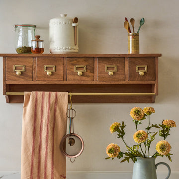 Cole Wooden Wall Shelf with Drawers and Rail