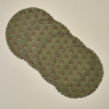 Magnolia Olive Green Block Printed Placemat Set of Four