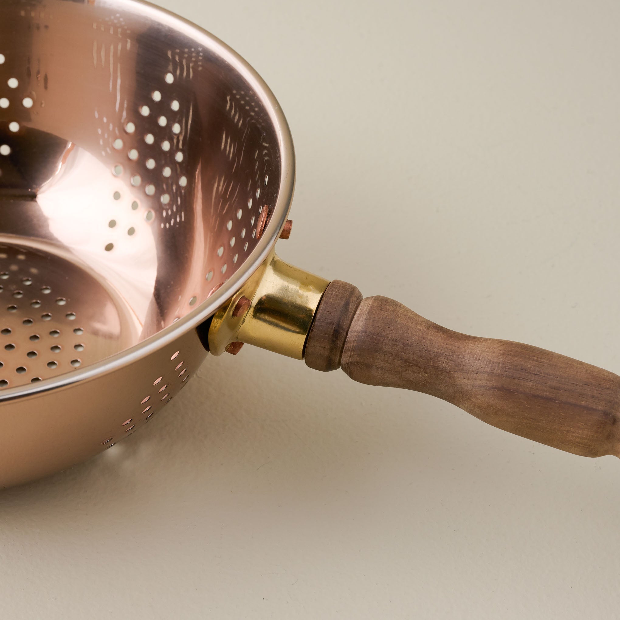 Copper Colander with Walnut Handle