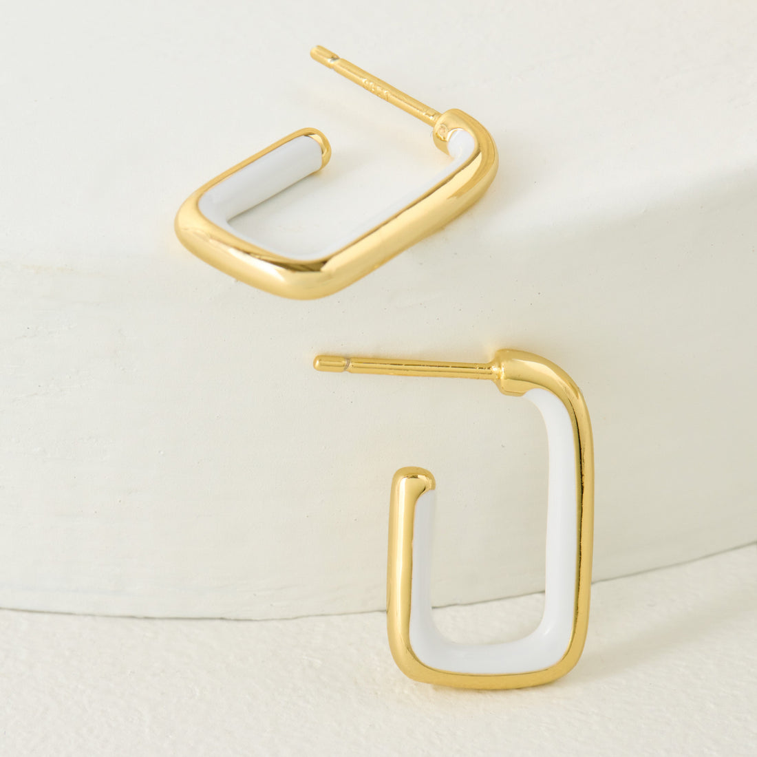 White Color Dipped Large Rectangle Hoop Earring