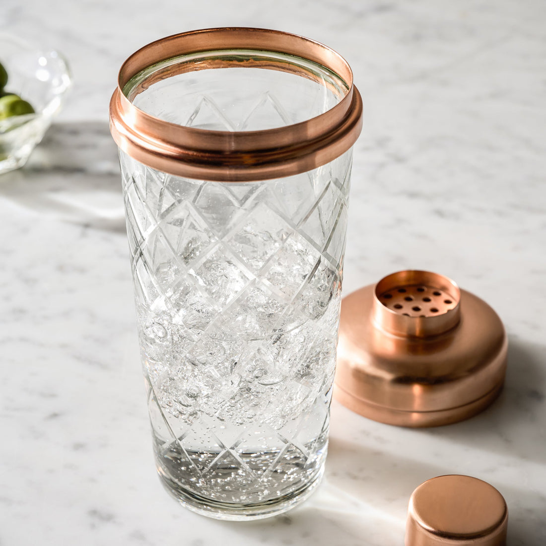 Copper and Etched Glass Shaker Bottle