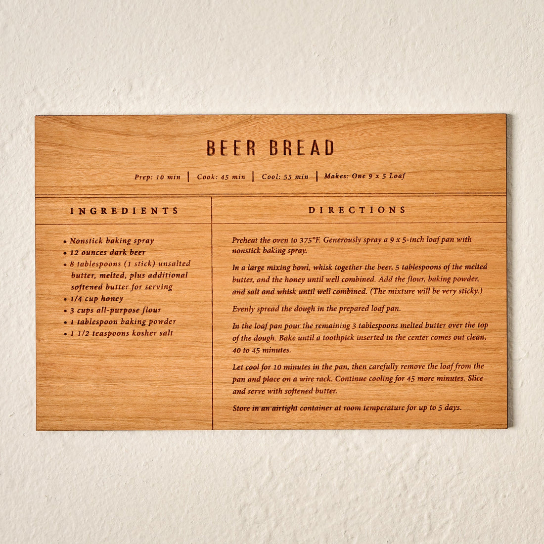 Beer Bread Wooden Recipe Card