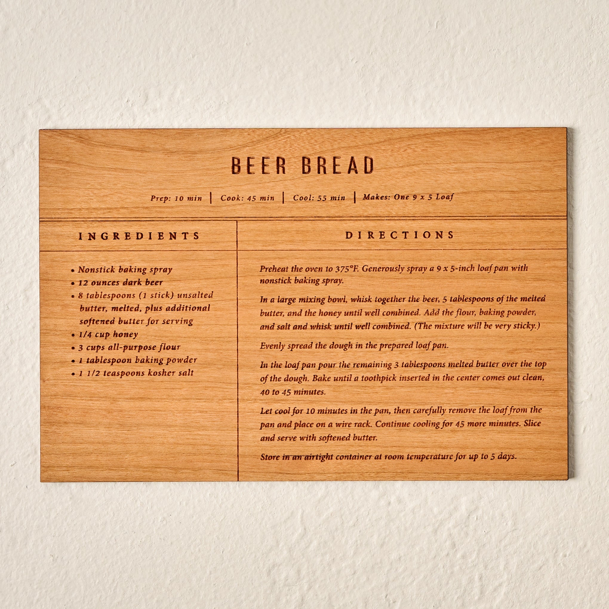 Beer Bread Wooden Recipe Card
