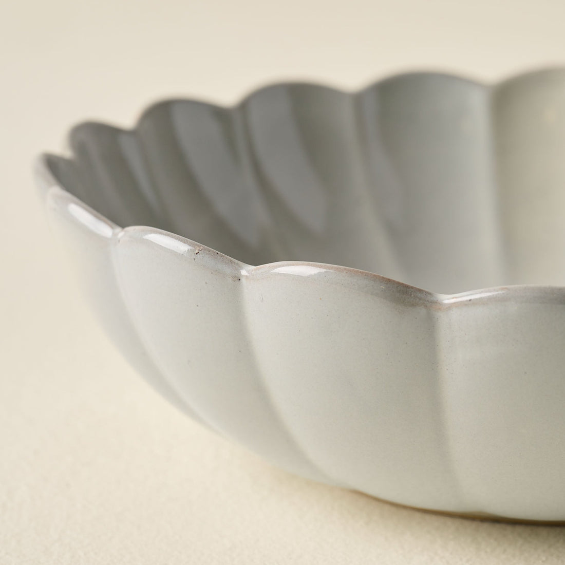Grey Scalloped Serving Bowl