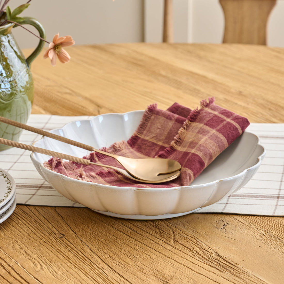 Oversized Cream Scalloped Serving Bowl