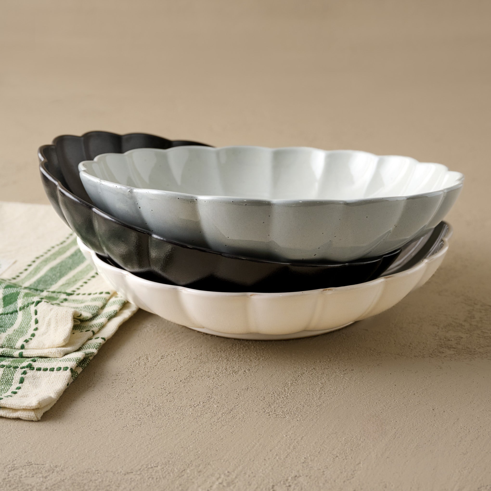 Oversized Black Scalloped Serving Bowl
