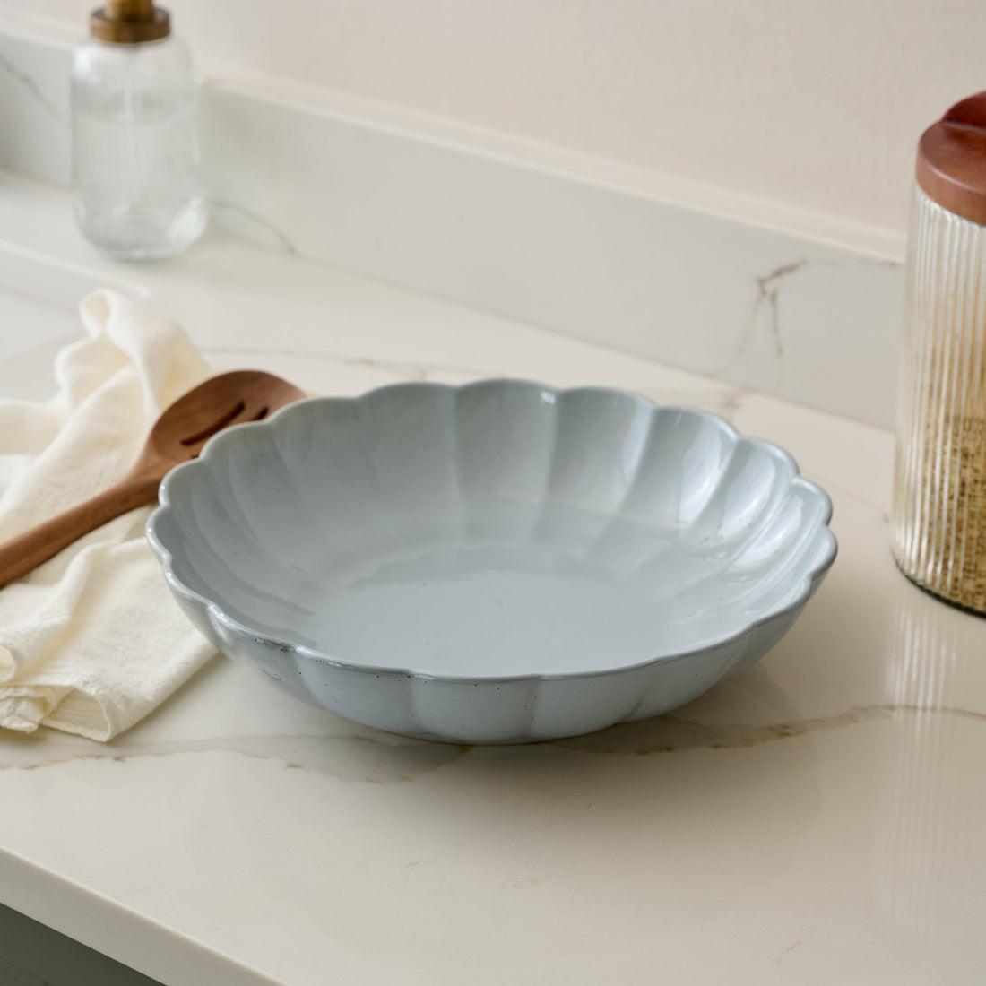 Oversized Grey Scalloped Serving Bowl