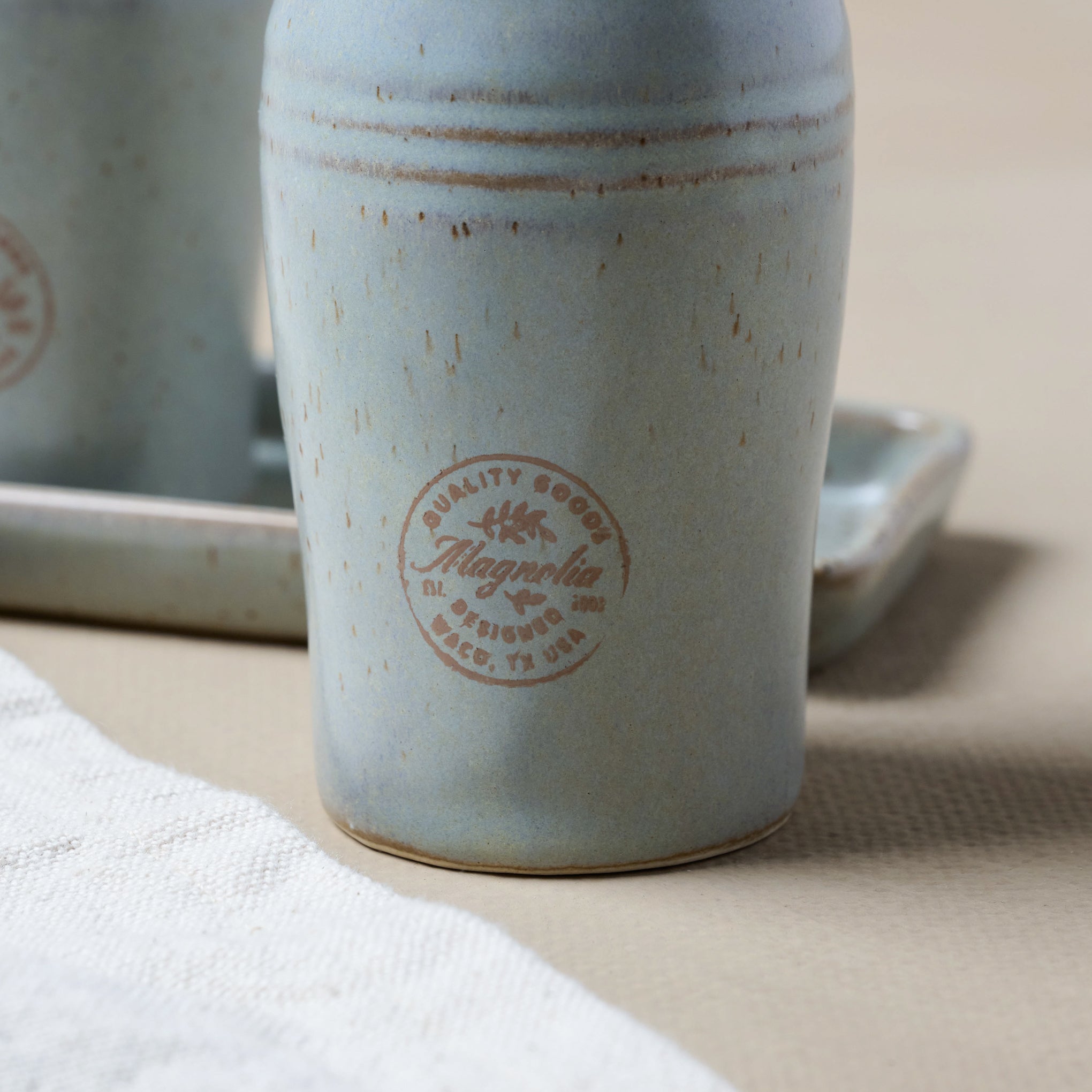 French Grey Embossed Stripe Salt & Pepper Shaker Set