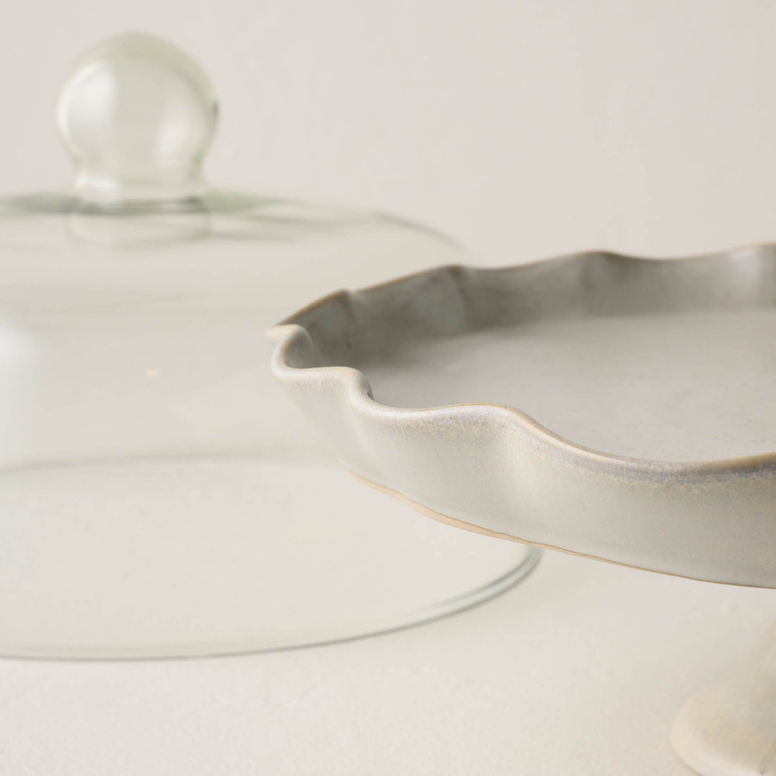 French Grey Ruffle Cake Stand with Dome