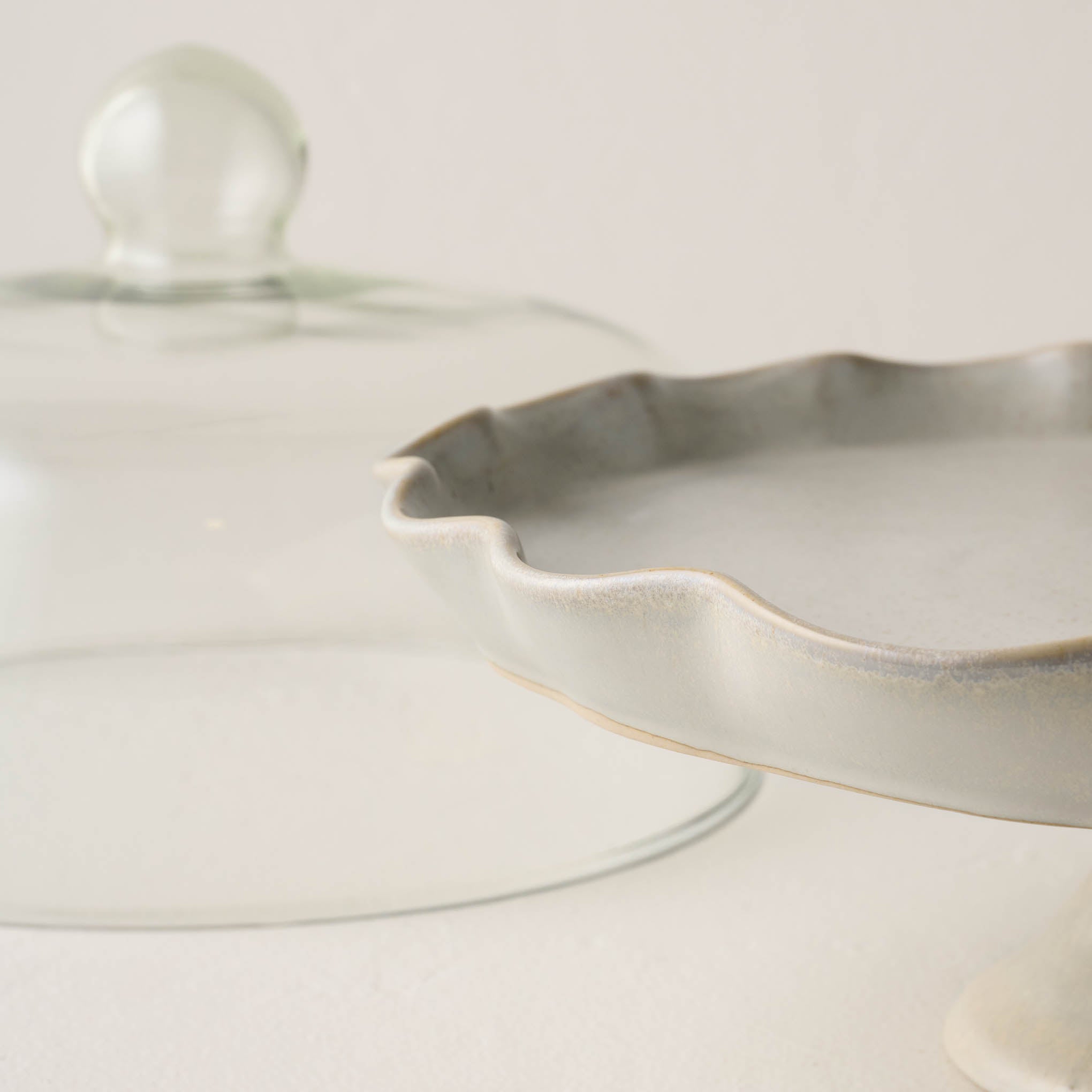French Grey Ruffle Cake Stand with Dome