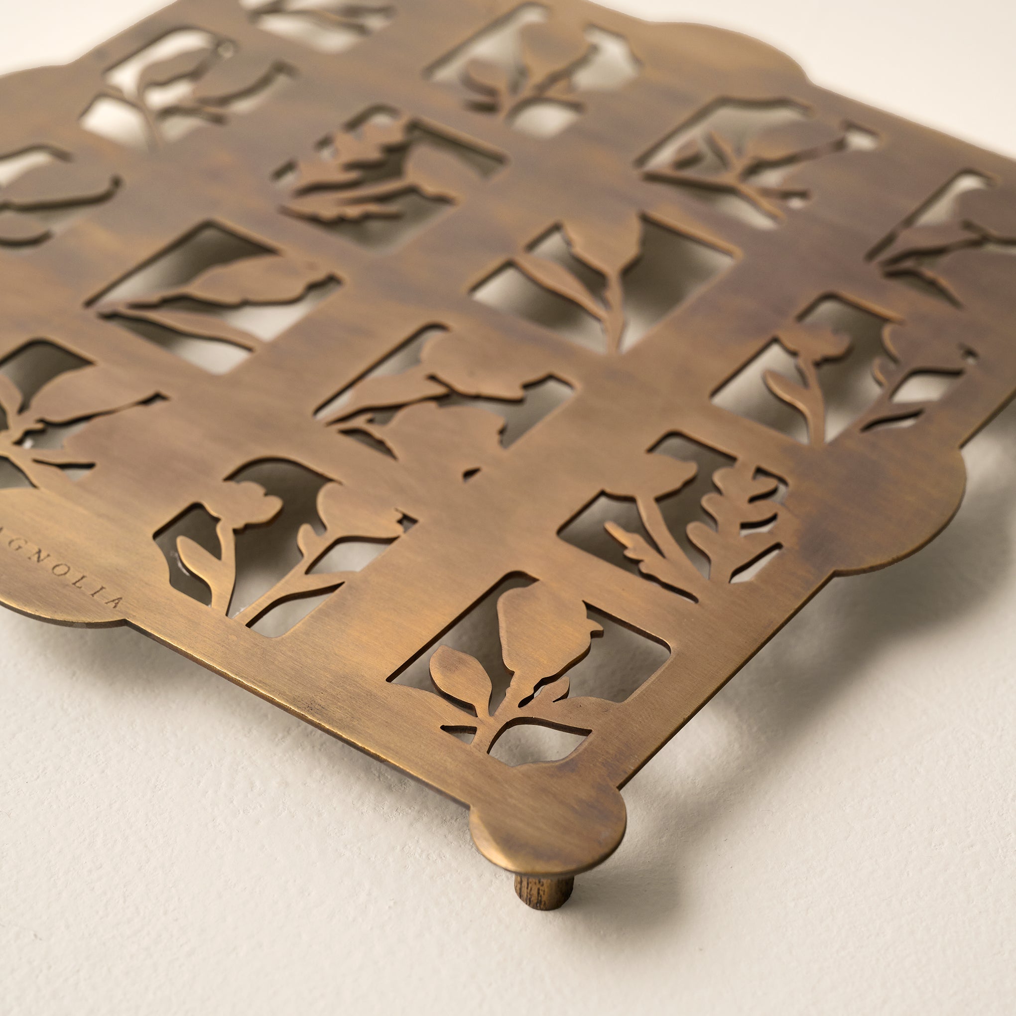 Antique Brass Shadow Floral Trivet