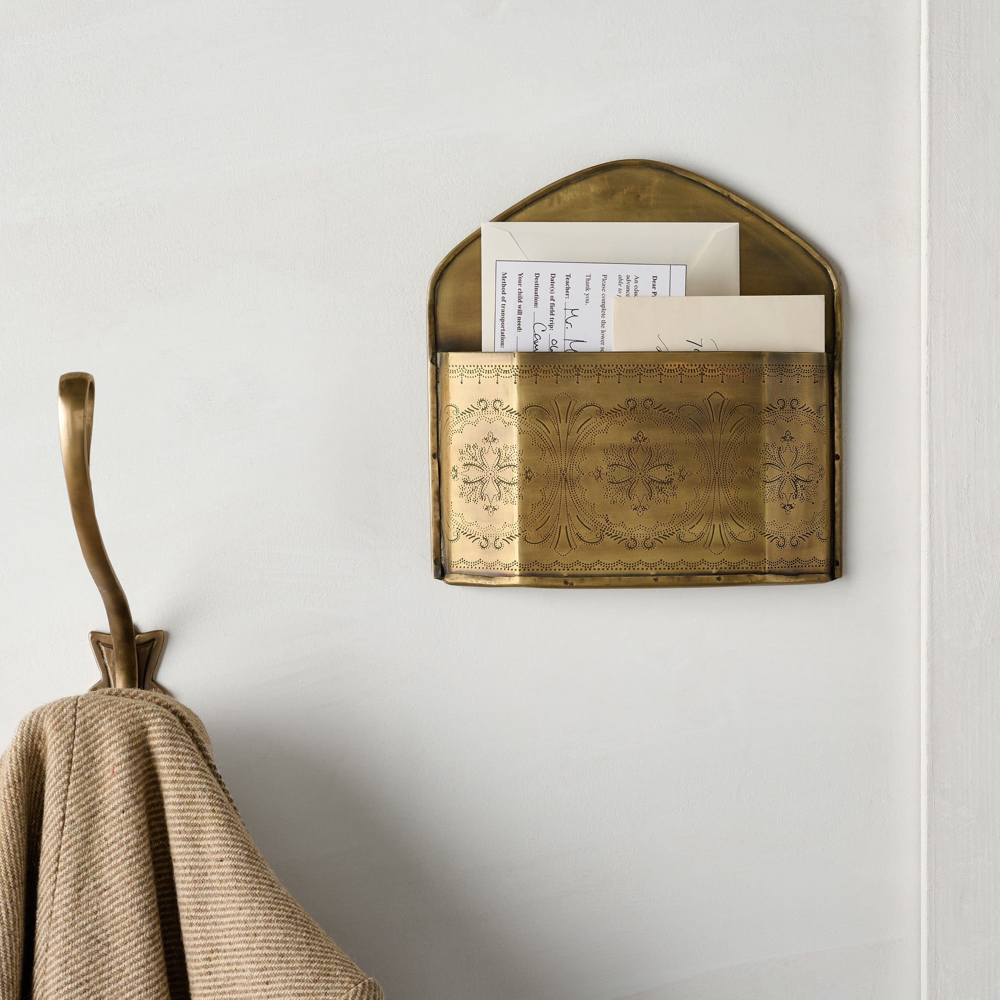 Etched Brass Wall Card Holder