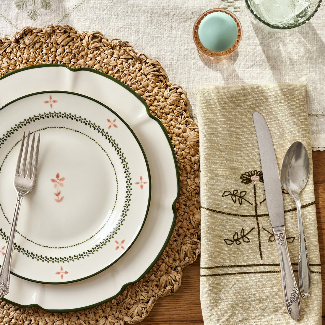 Green Luna Floral Salad Plate