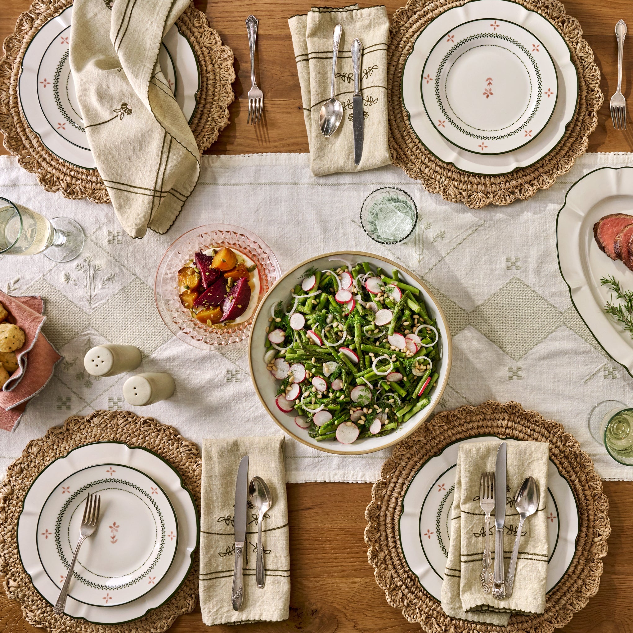 Green Luna Floral Salad Plate