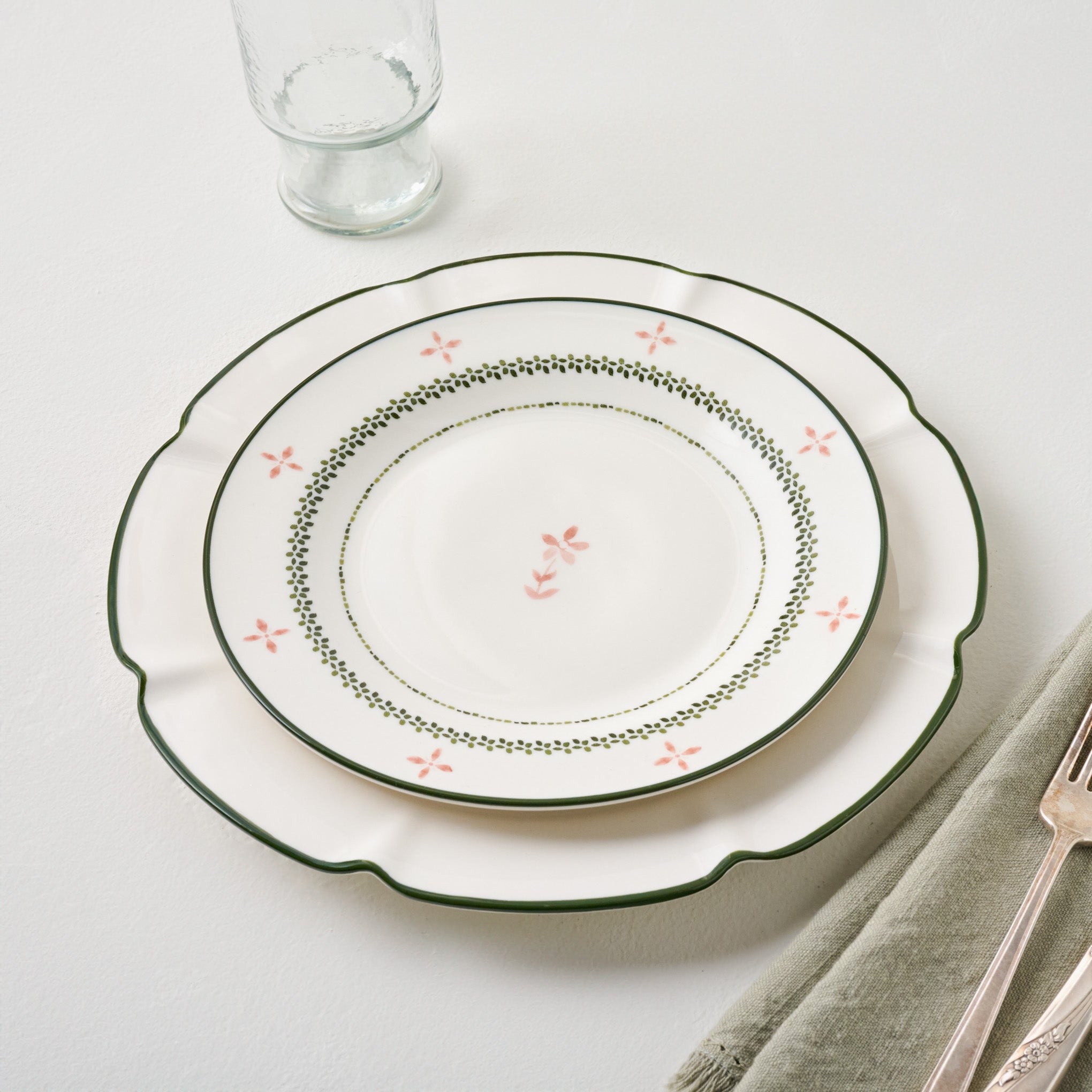 Green Luna Floral Salad Plate
