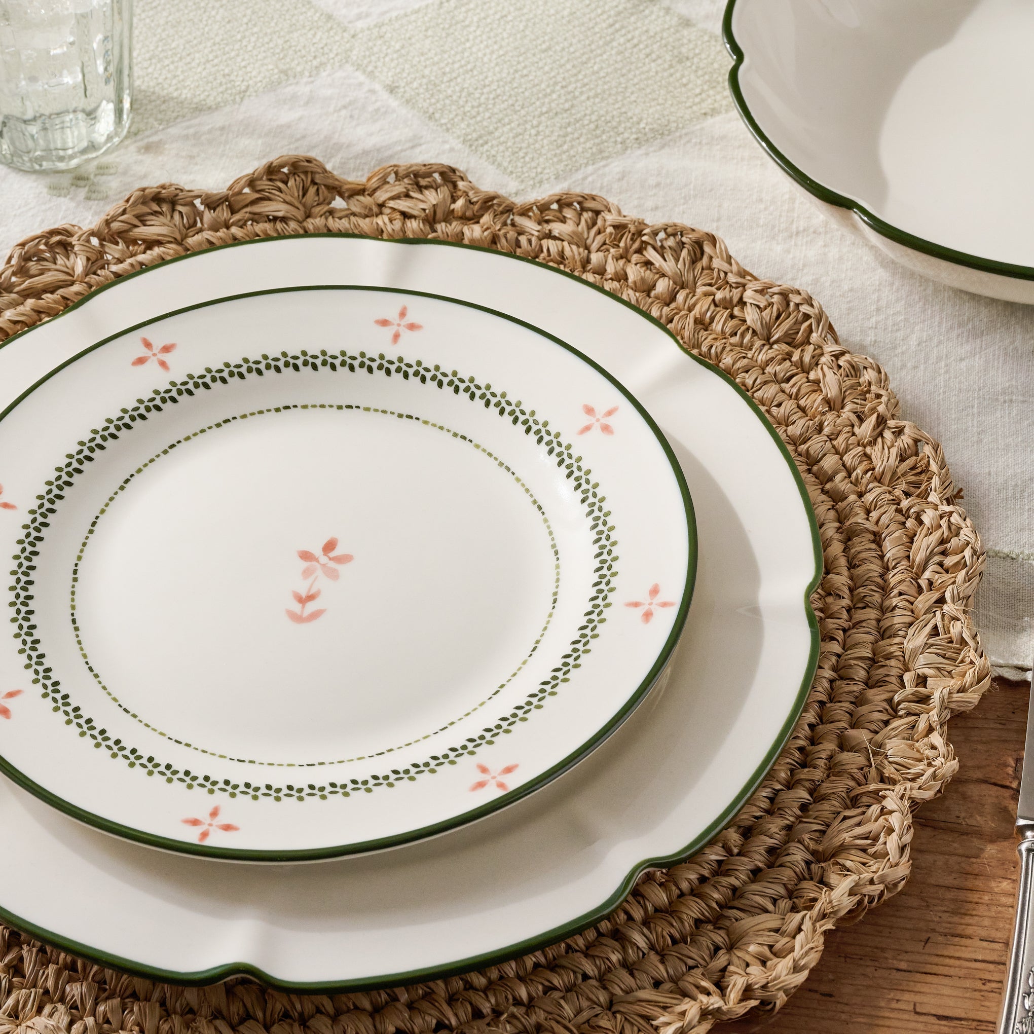 Green Luna Floral Salad Plate