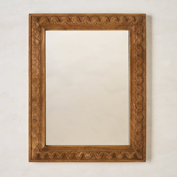 Hand-Carved Antiqued Wood Mirror