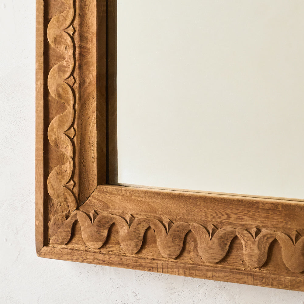 Hand-Carved Antiqued Wood Mirror