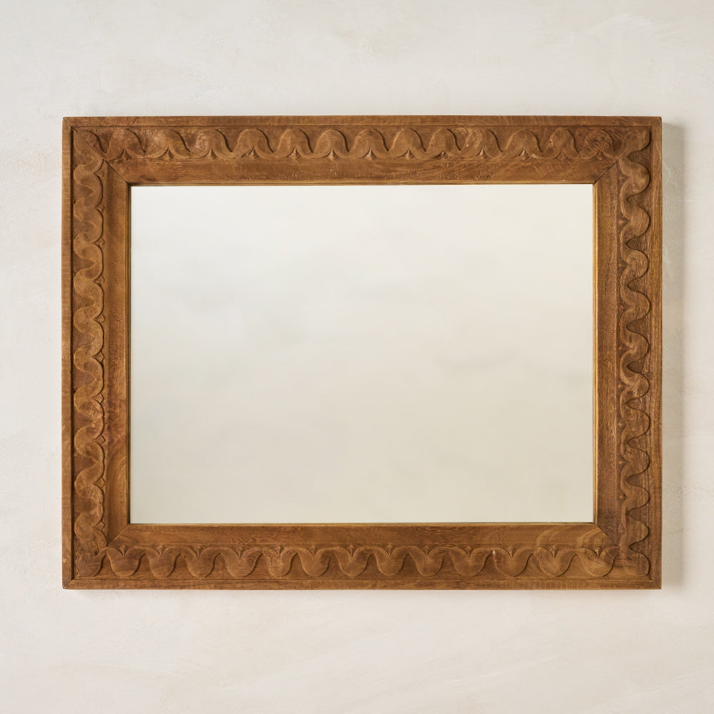 Hand-Carved Antiqued Wood Mirror