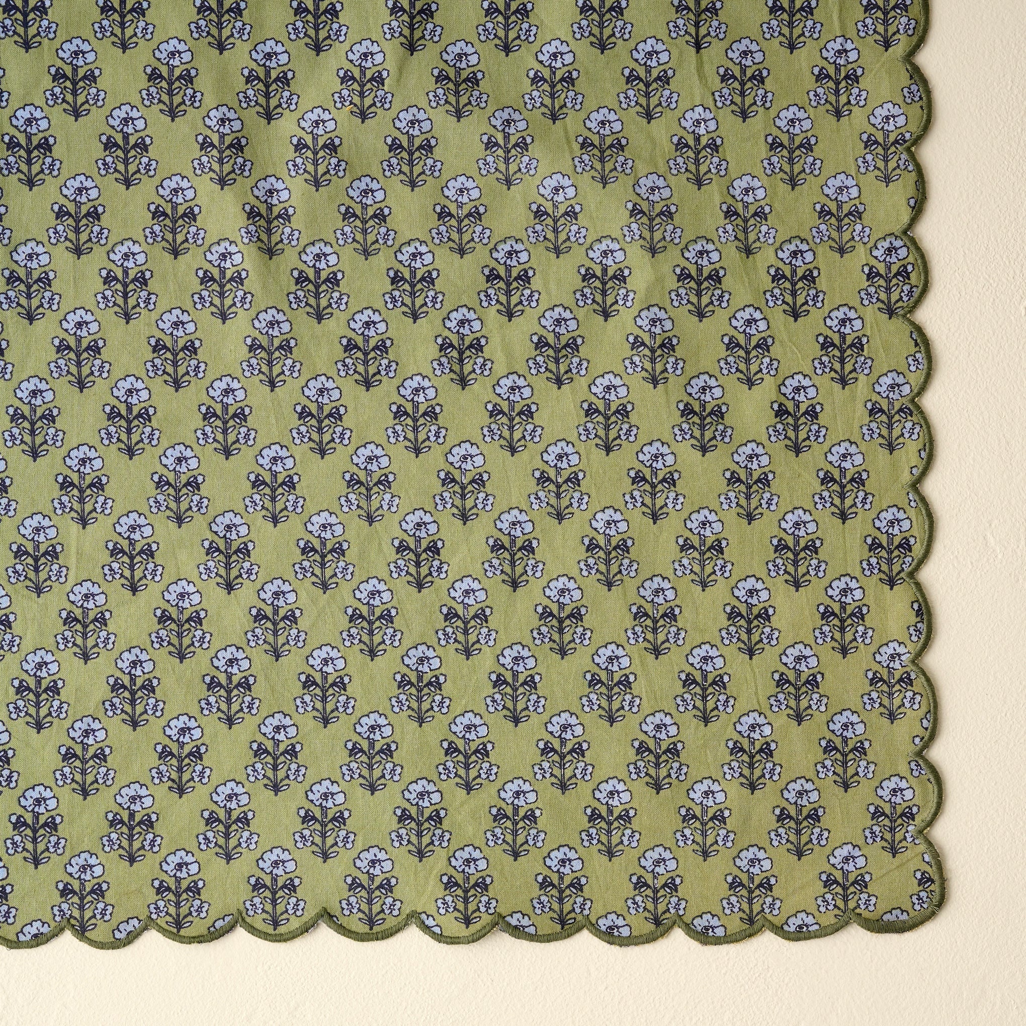 Antique Jade Scallop Edge Block Print Napkin Set of Four