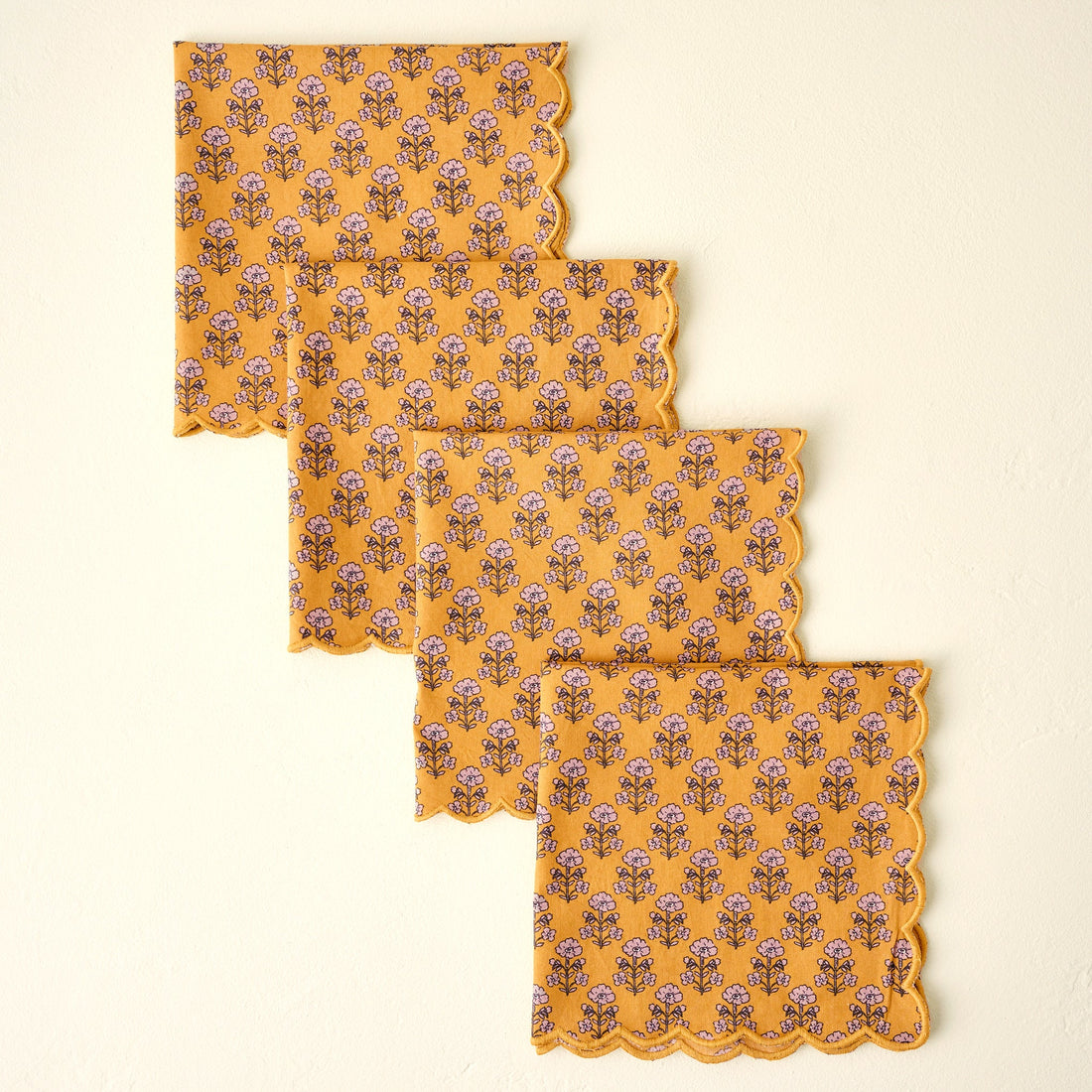Maize Scallop Edge Block Print Napkin Set