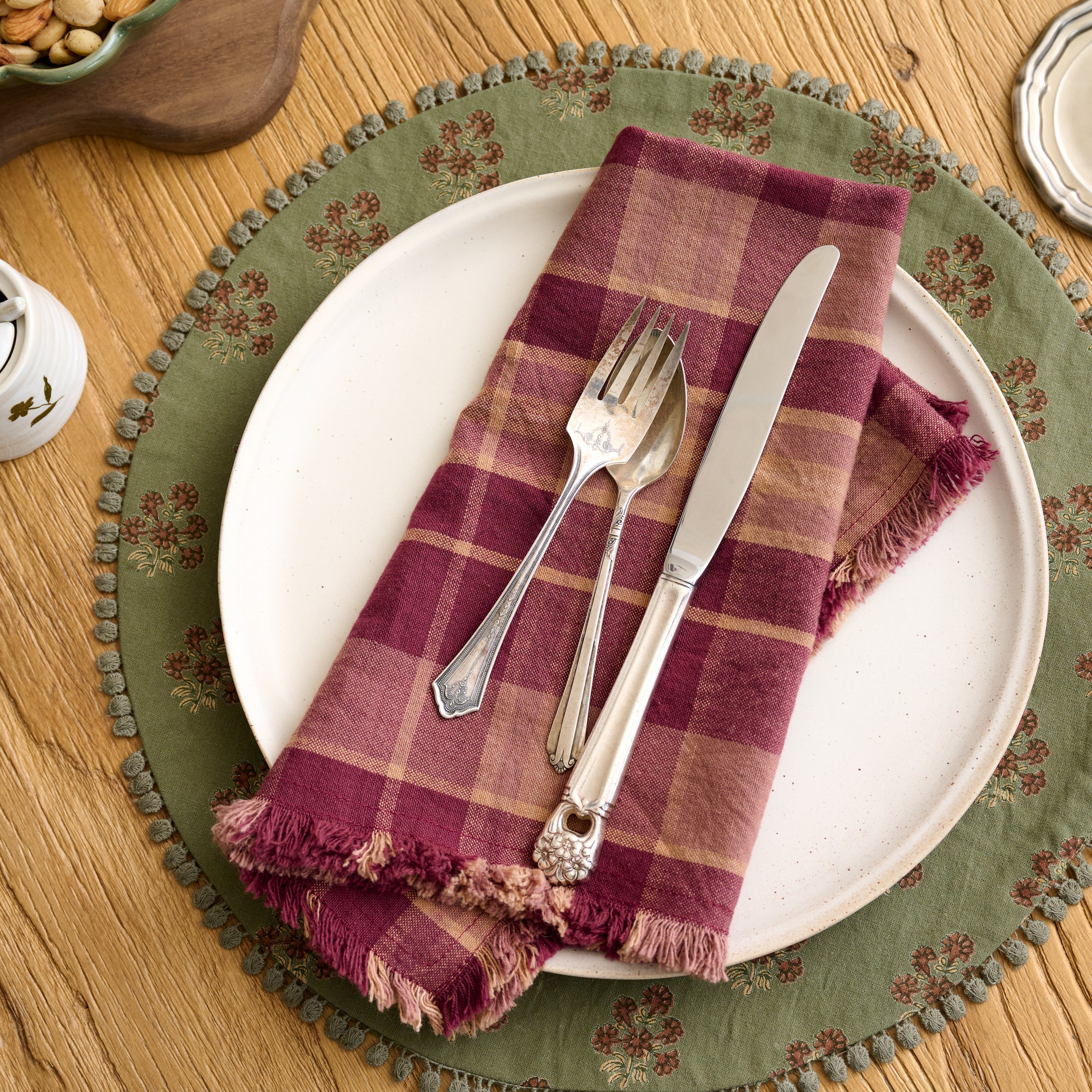 Magnolia Olive Green Block Printed Placemat Set of Four