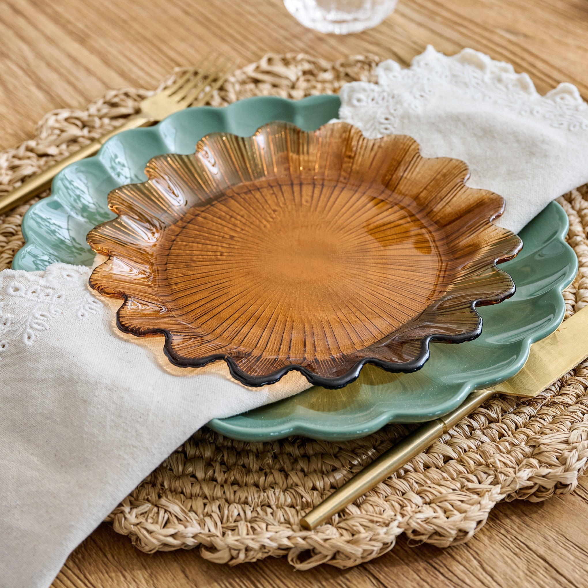 Emmeline Amber Scalloped Glass Plate