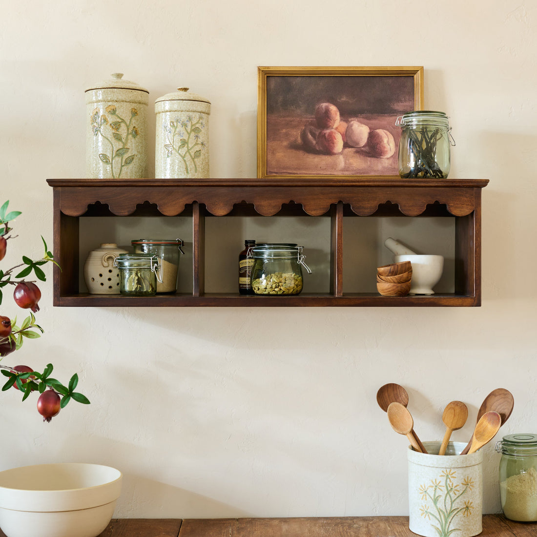 Linnea Antiqued Wood Cubby Shelf