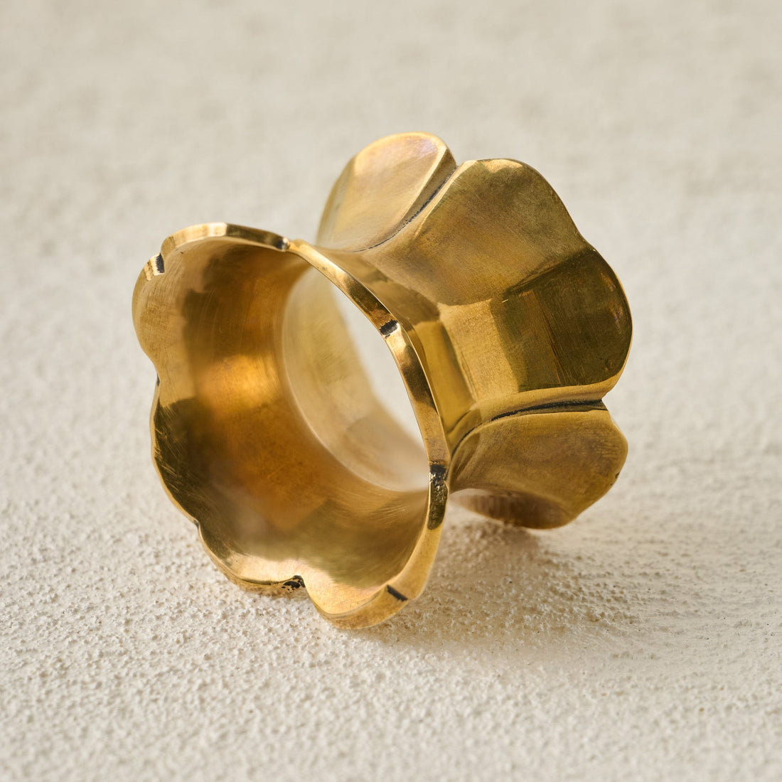 Antique Brass Ruffle Napkin Ring Set of Four