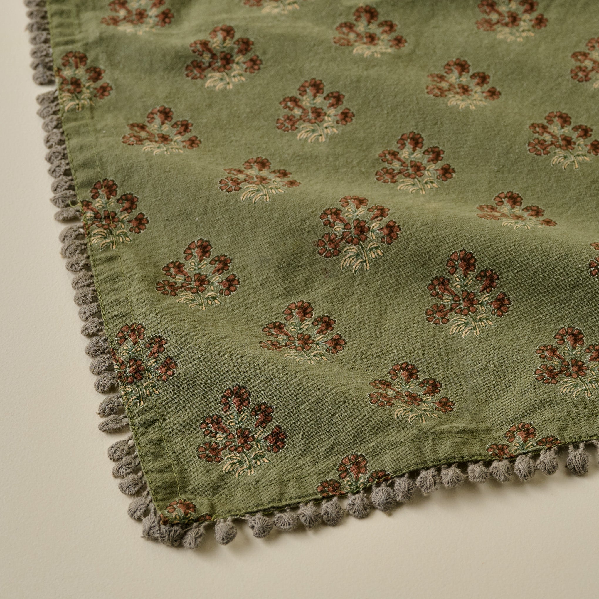 Magnolia Olive Green Block Printed Napkin Set of Four