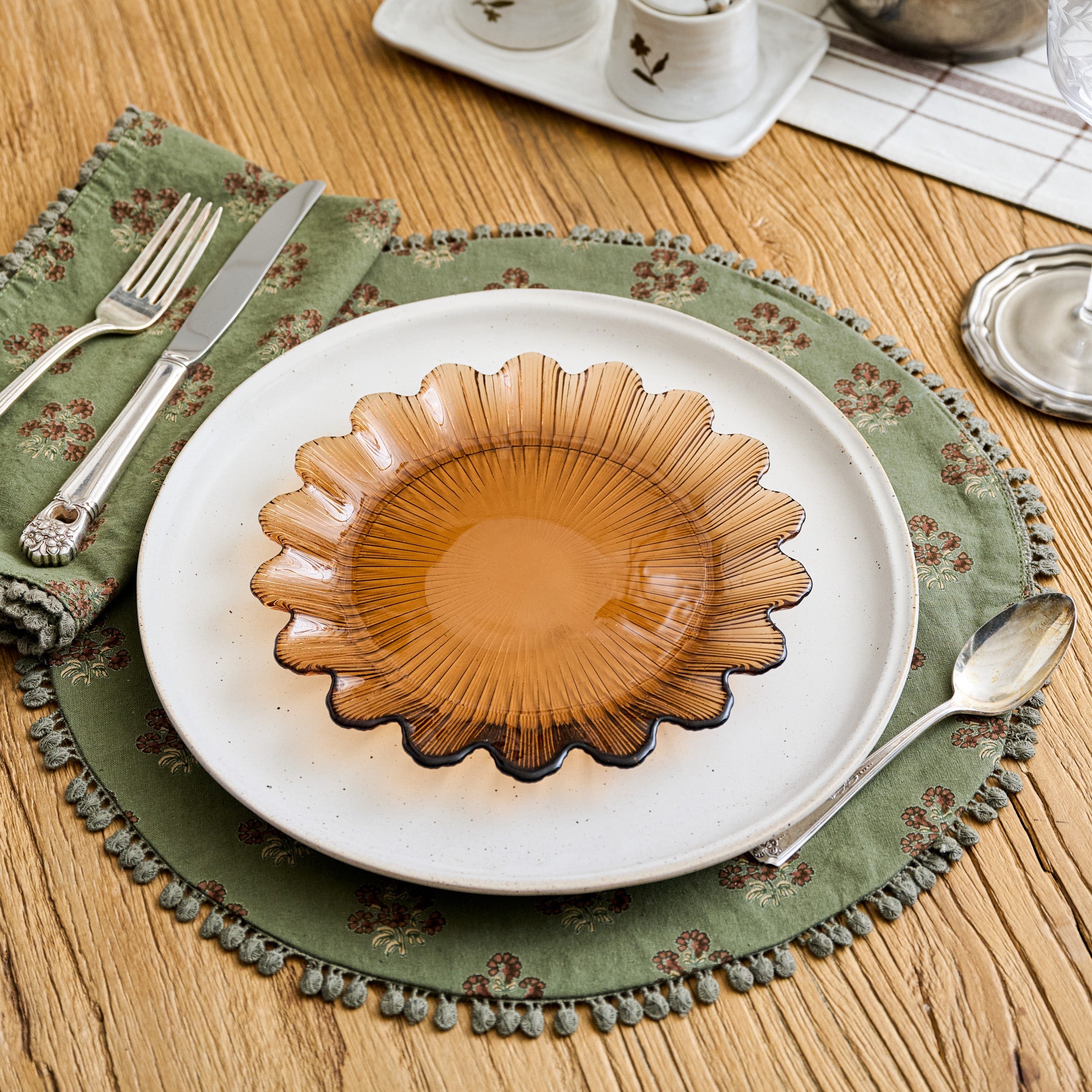 Magnolia Olive Green Block Printed Placemat Set of Four