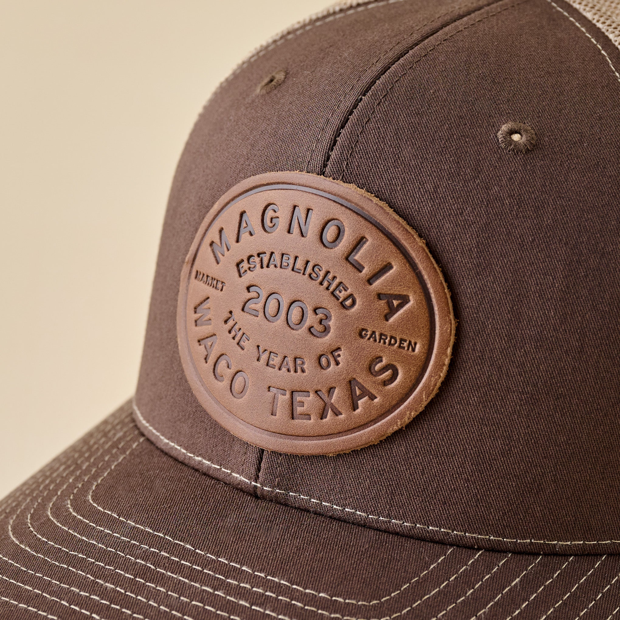 Magnolia Brown and Khaki Leather Patch Hat