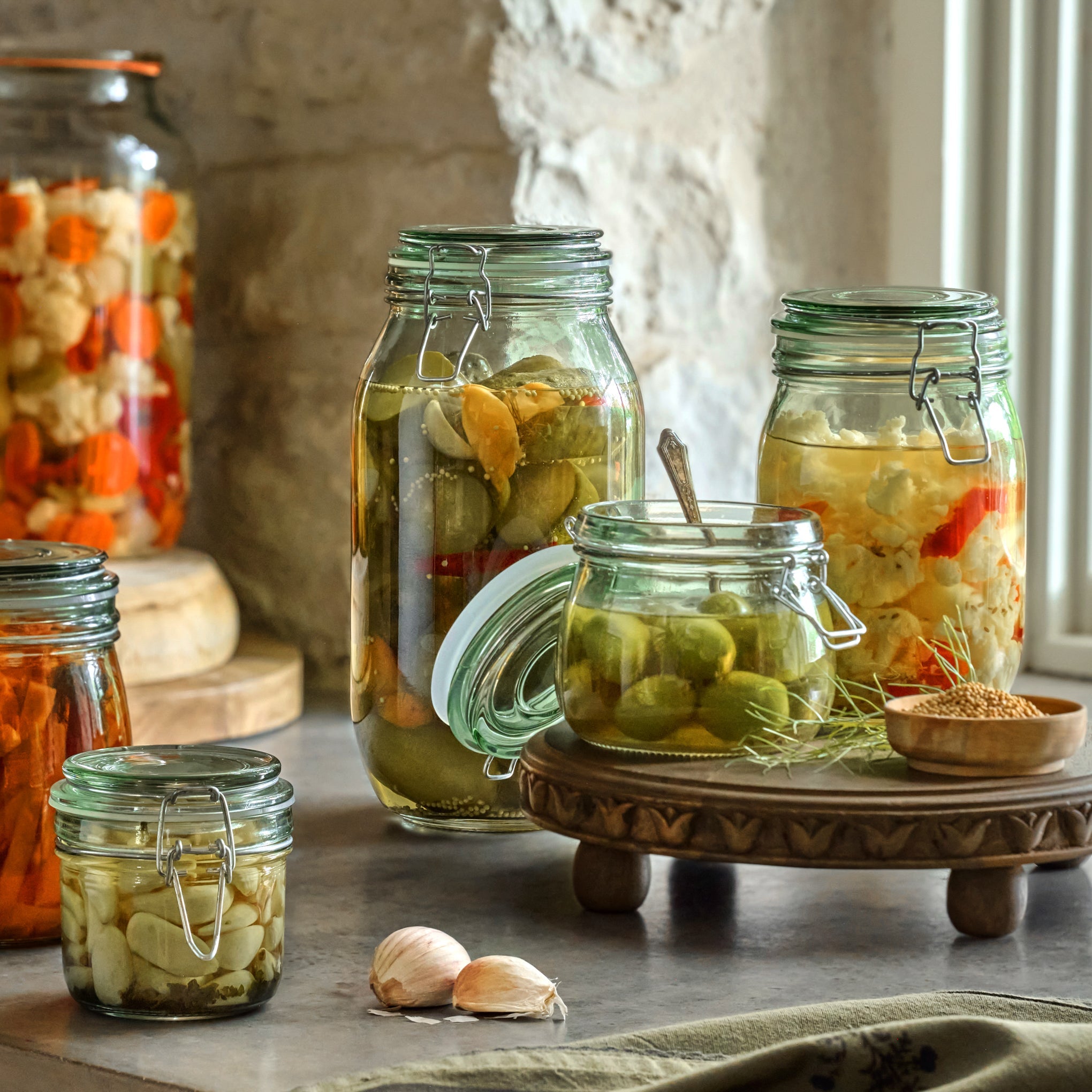 Magnolia Green Glass Storage Jar