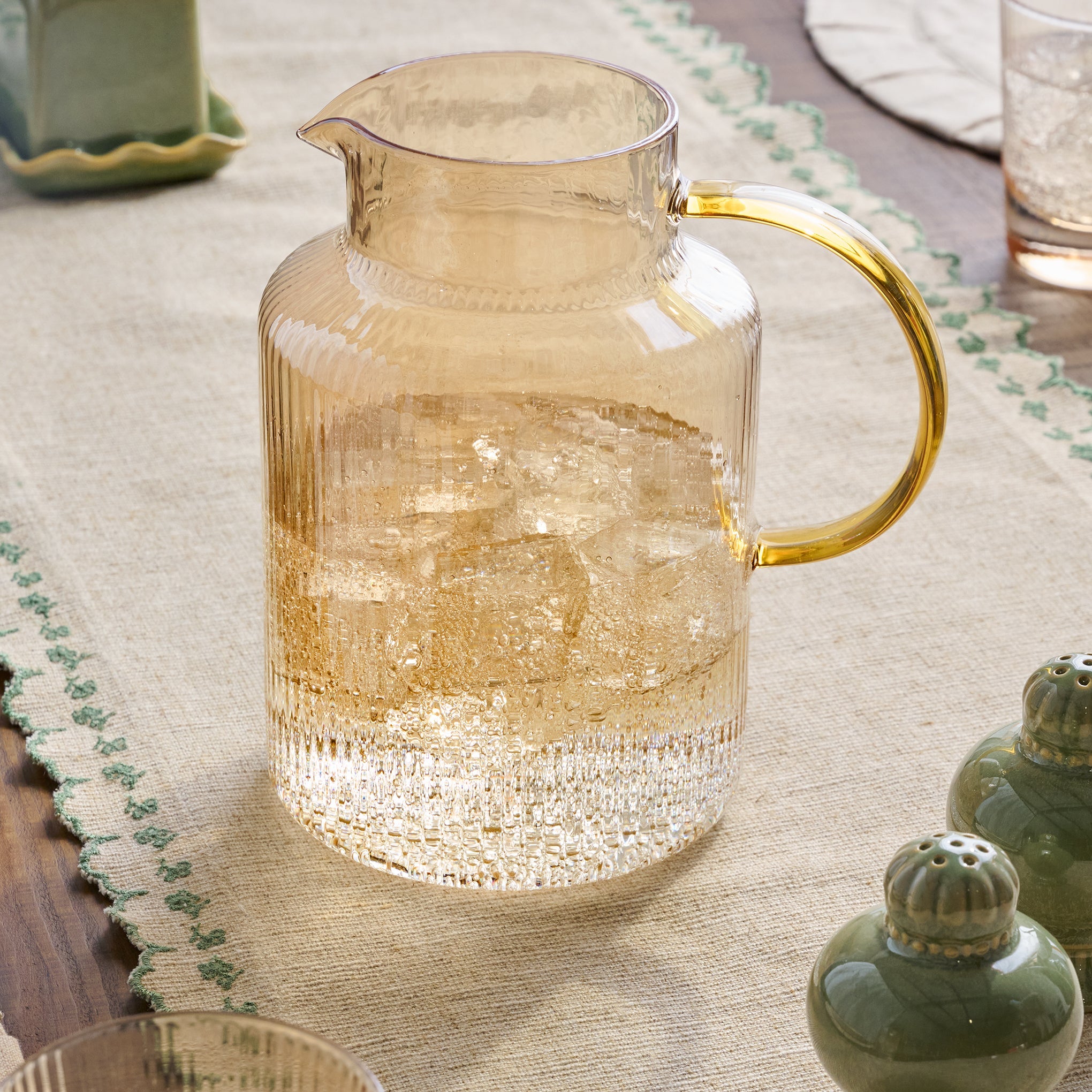 Peach Ribbed Glass Pitcher