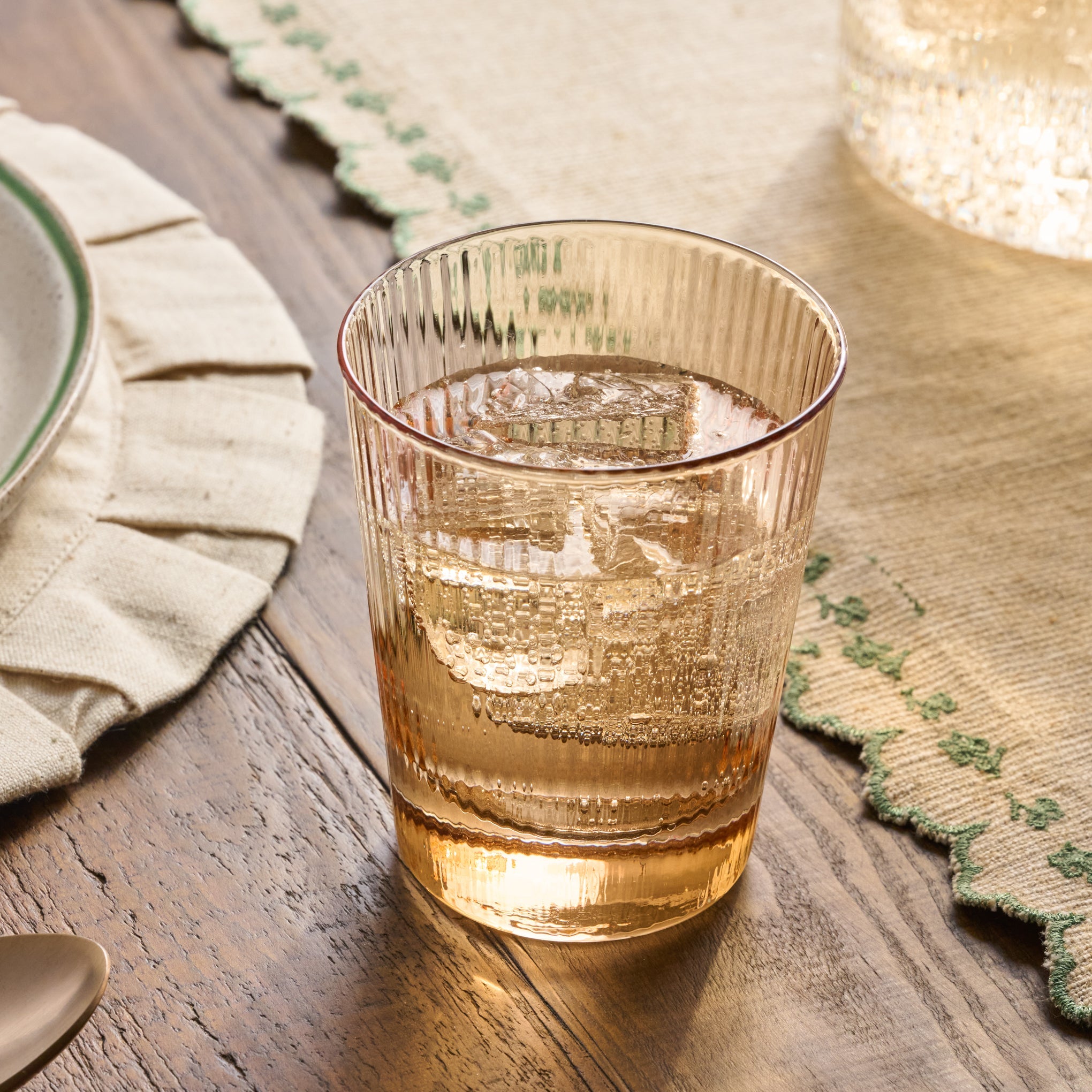 Peach Ribbed Glass Tumbler