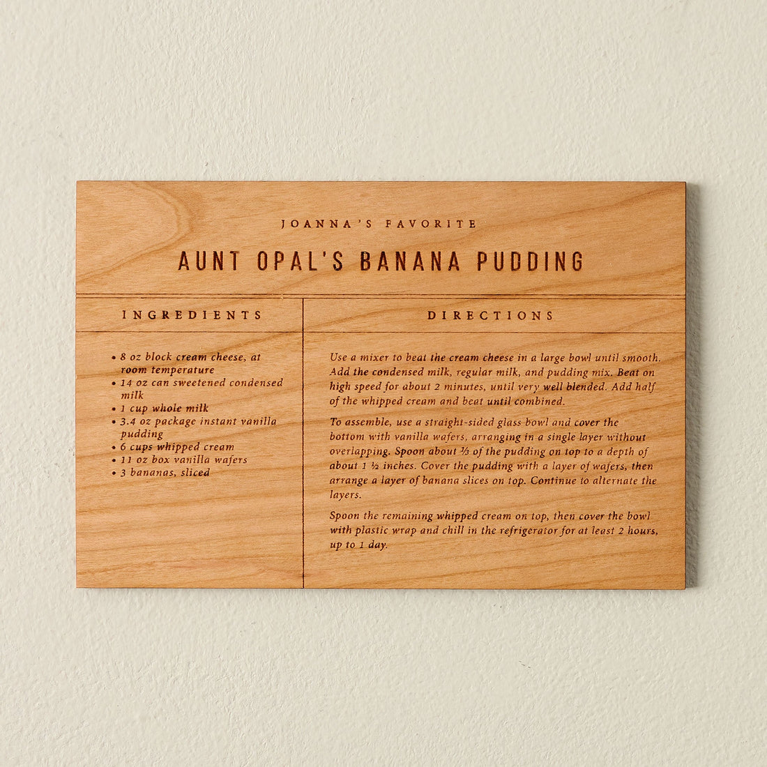 Banana Pudding Wooden Recipe Card