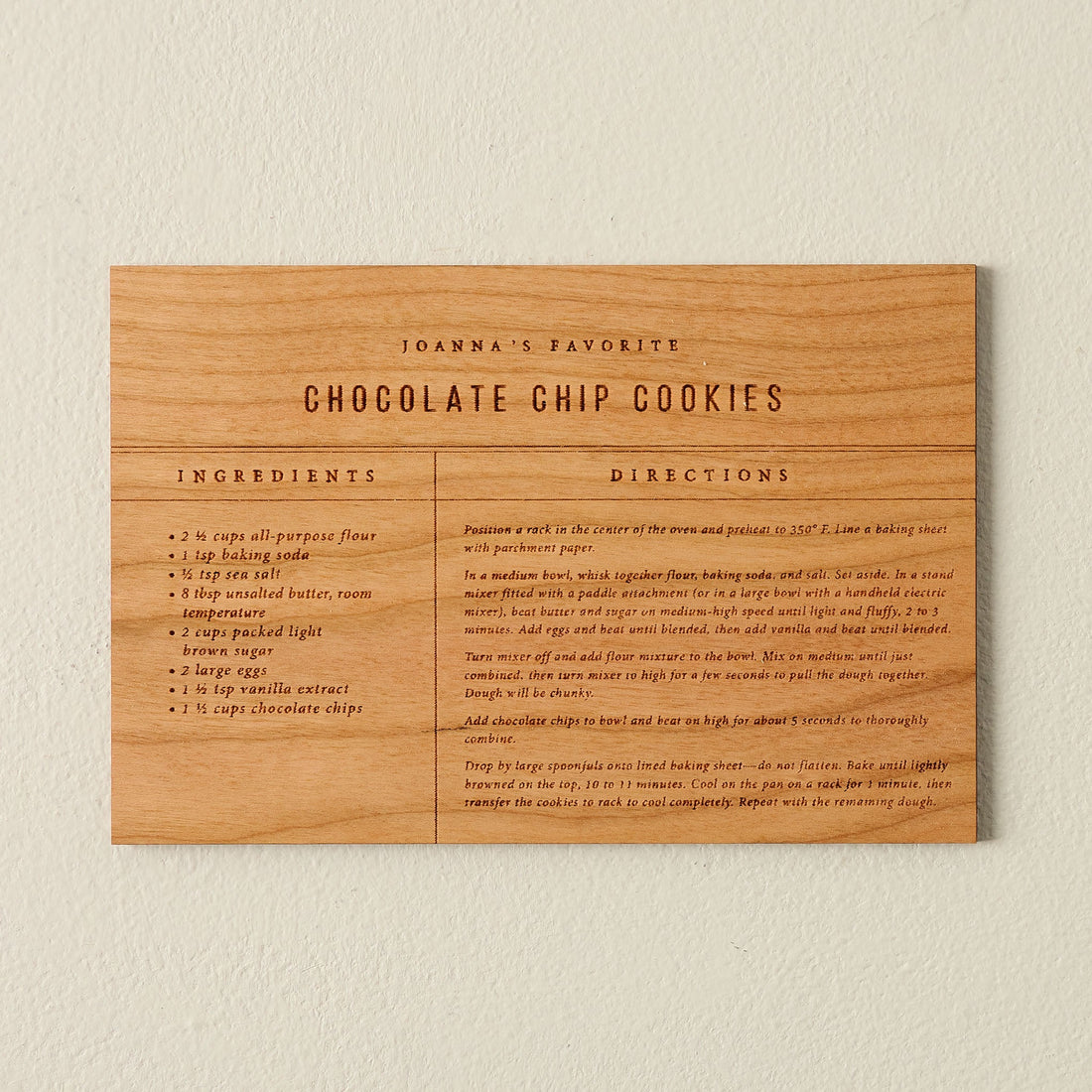 Wooden Recipe Card (Chocolate Chip Cookies)