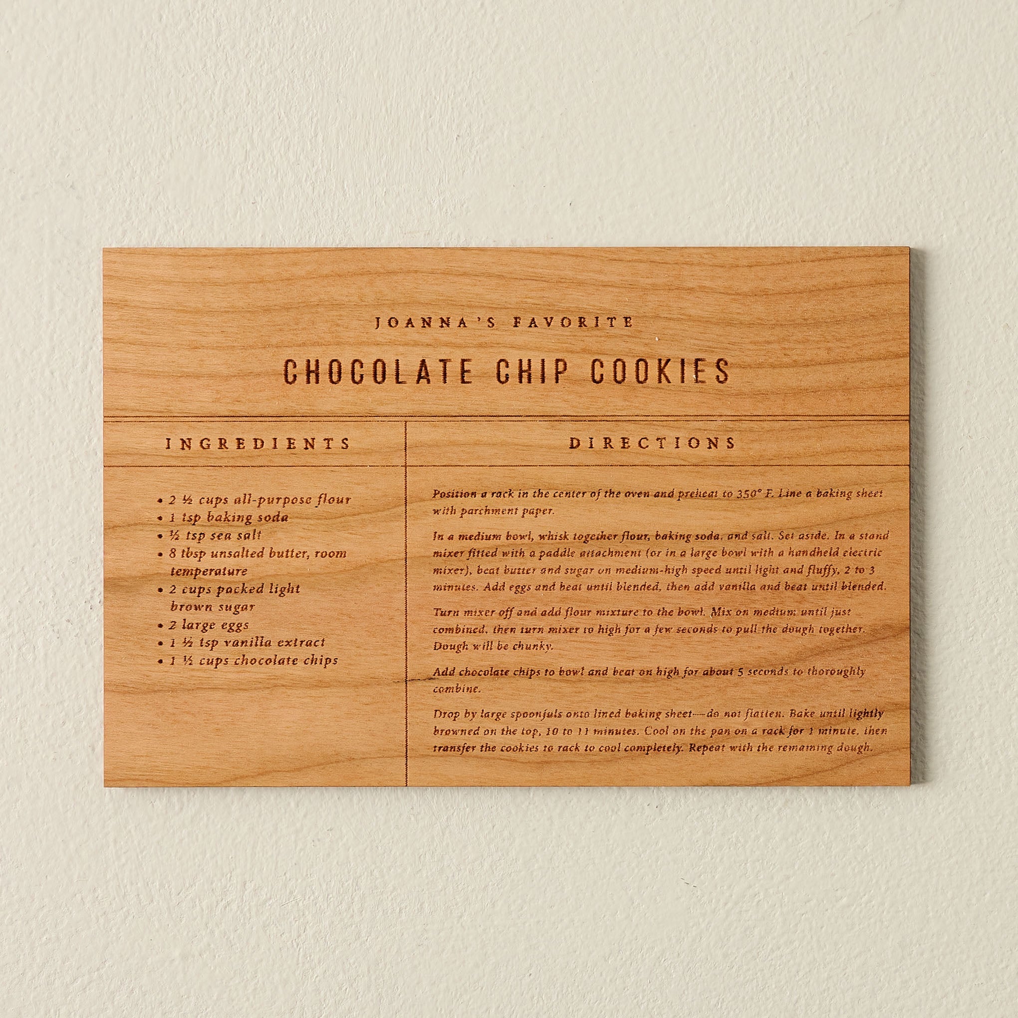 Wooden Recipe Card (Chocolate Chip Cookies)