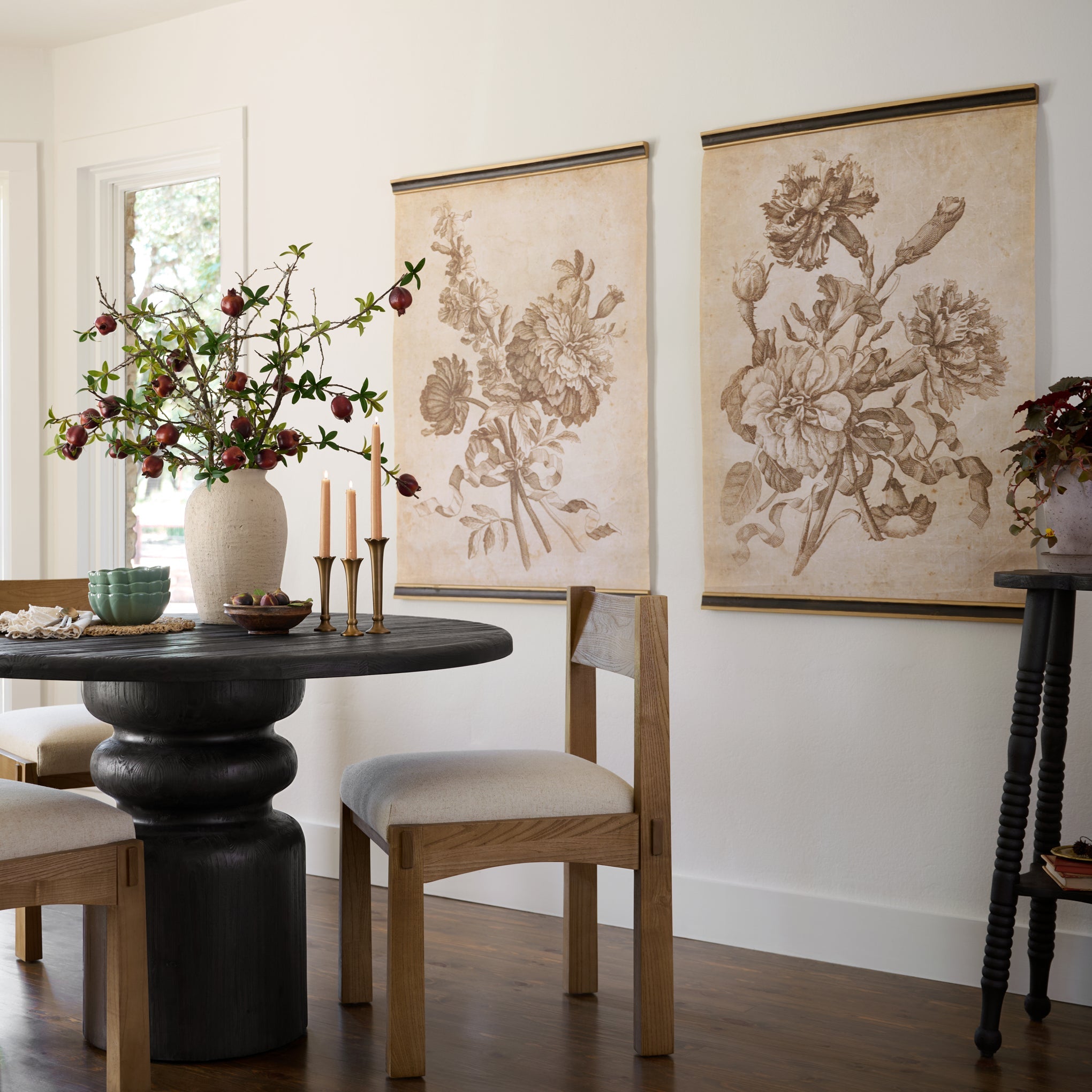 Set of II Vintage Floral Sketch Tapestry