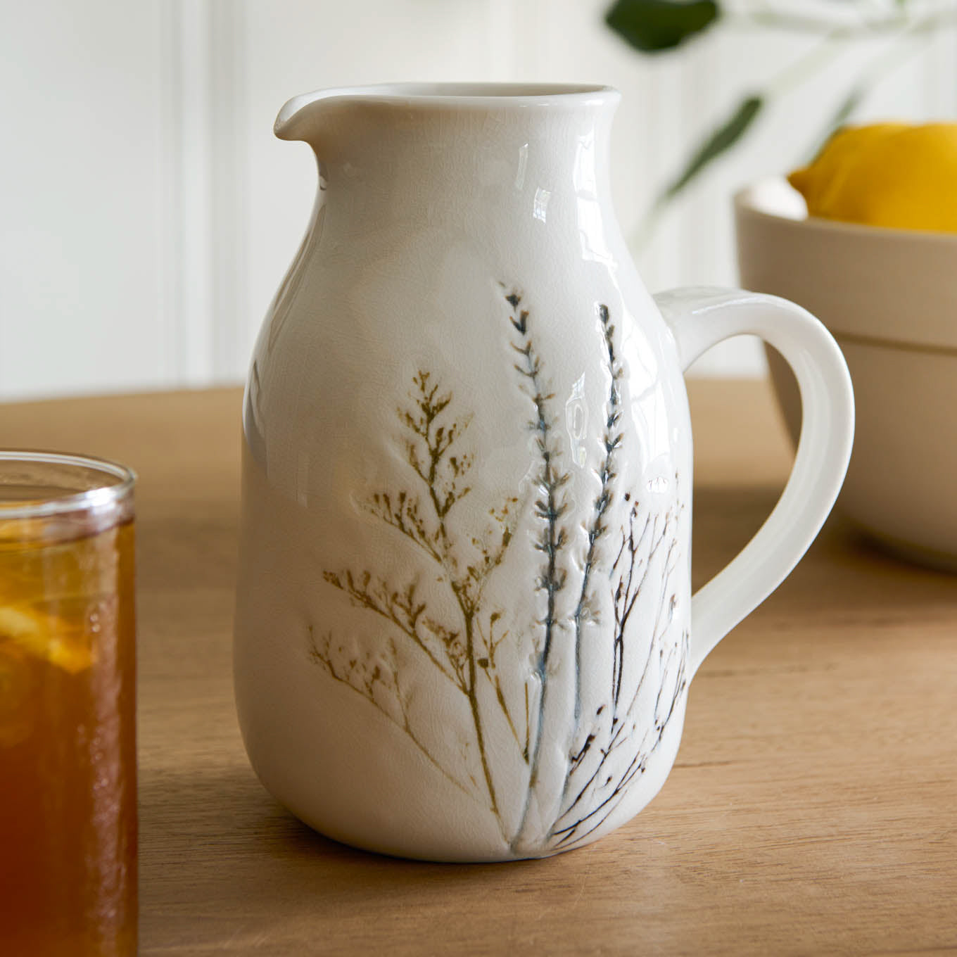 Pressed Floral Ceramic Pitcher