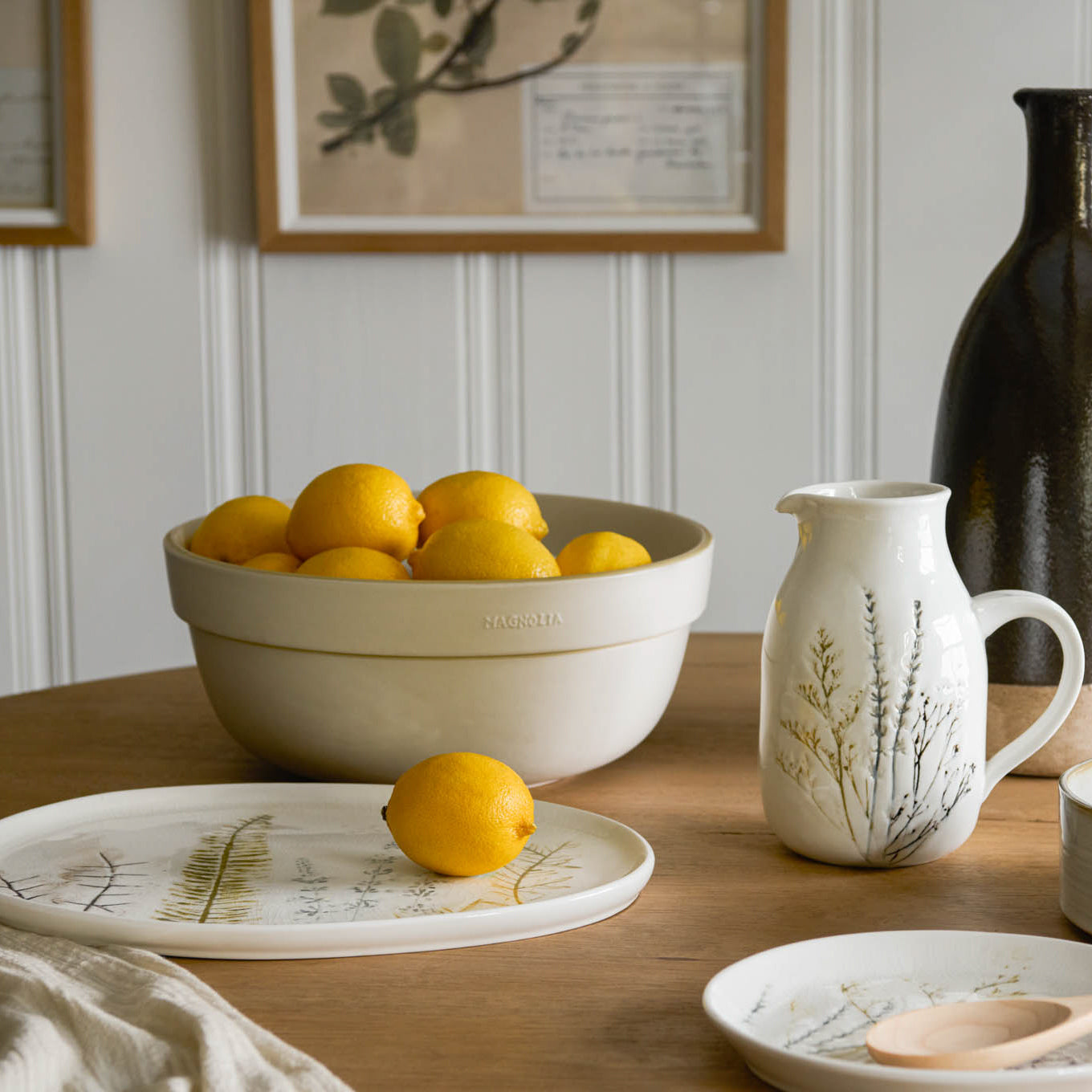 Pressed Floral Ceramic Pitcher