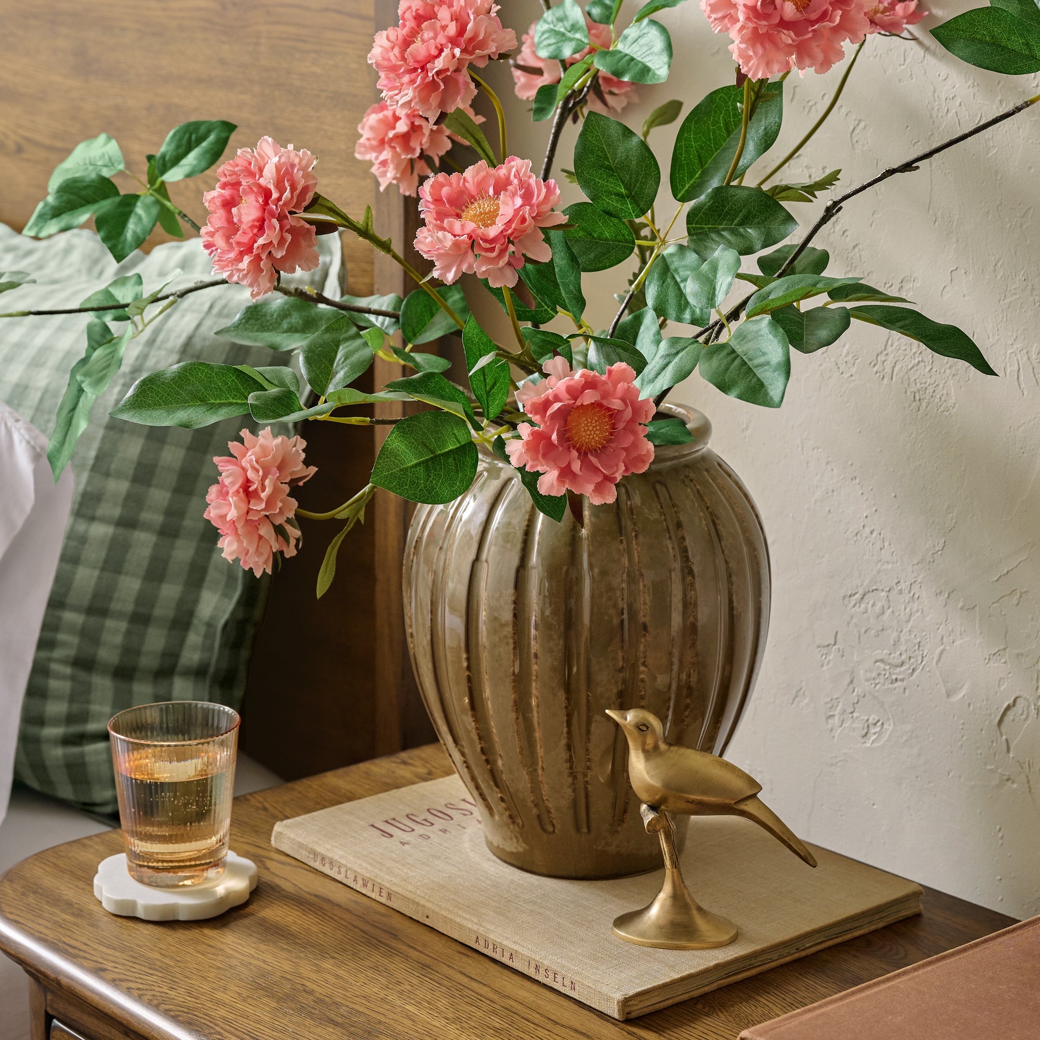Peach Ribbed Glass Tumbler