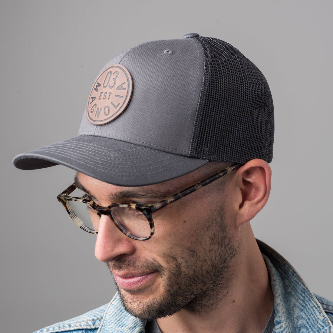 Magnolia Leather Patch Charcoal Mesh Hat
